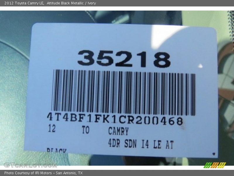 Attitude Black Metallic / Ivory 2012 Toyota Camry LE