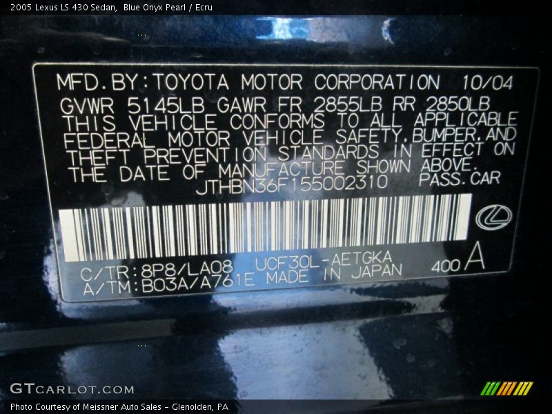 Blue Onyx Pearl / Ecru 2005 Lexus LS 430 Sedan