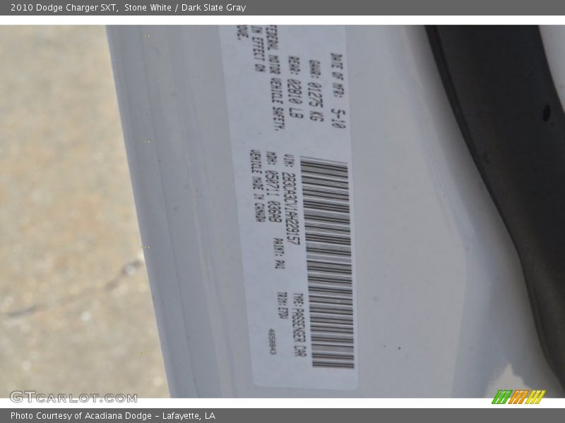 Stone White / Dark Slate Gray 2010 Dodge Charger SXT