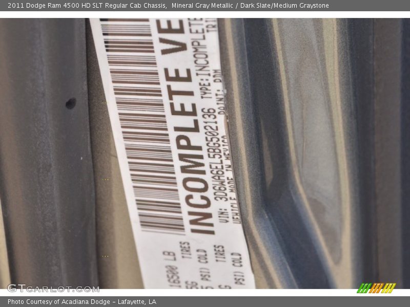 Mineral Gray Metallic / Dark Slate/Medium Graystone 2011 Dodge Ram 4500 HD SLT Regular Cab Chassis