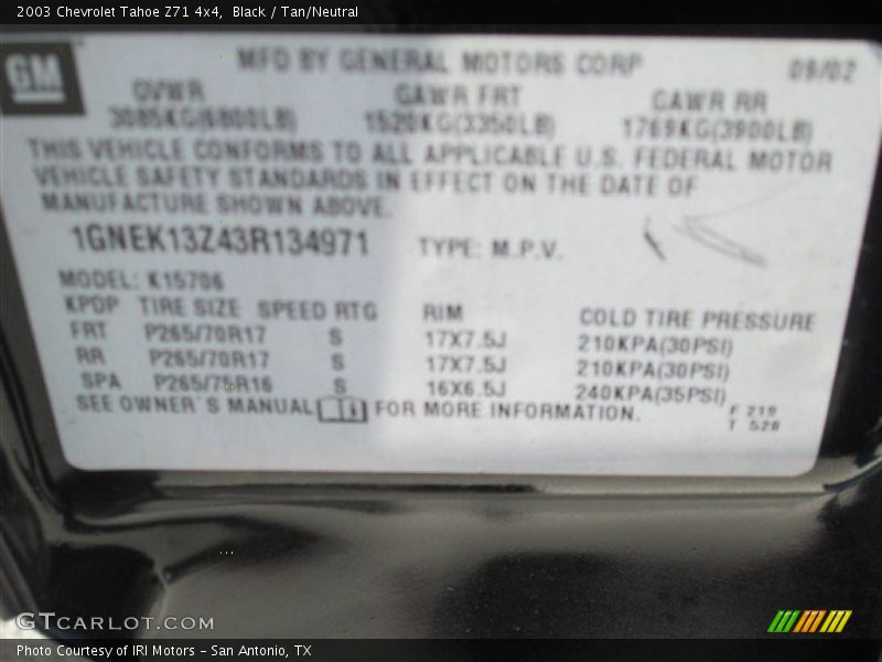Black / Tan/Neutral 2003 Chevrolet Tahoe Z71 4x4