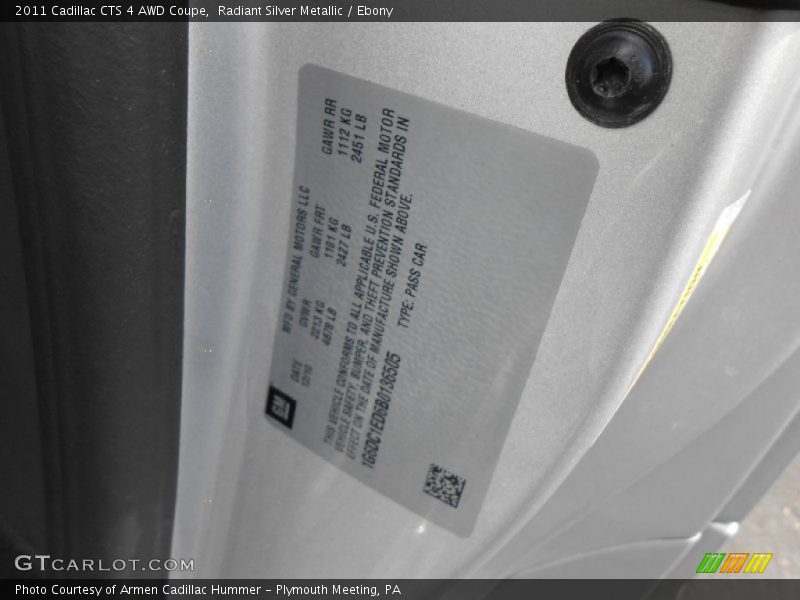 Radiant Silver Metallic / Ebony 2011 Cadillac CTS 4 AWD Coupe