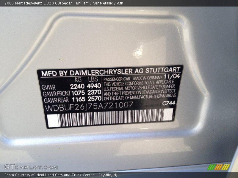 Brilliant Silver Metallic / Ash 2005 Mercedes-Benz E 320 CDI Sedan
