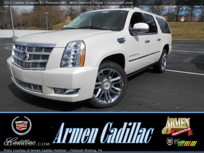 White Diamond Tricoat / Cocoa/Light Linen 2013 Cadillac Escalade ESV Platinum AWD