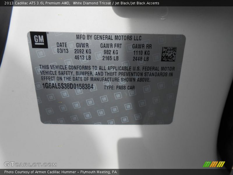 White Diamond Tricoat / Jet Black/Jet Black Accents 2013 Cadillac ATS 3.6L Premium AWD