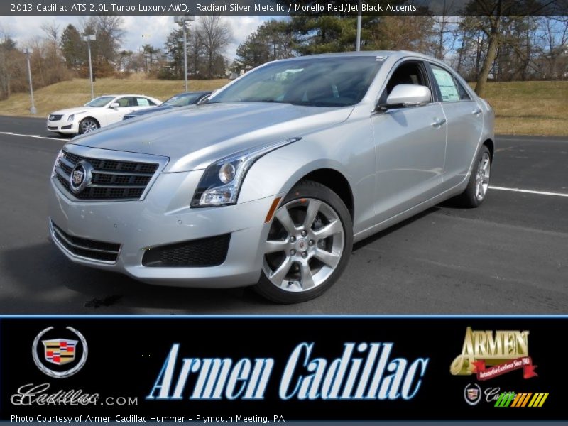 Radiant Silver Metallic / Morello Red/Jet Black Accents 2013 Cadillac ATS 2.0L Turbo Luxury AWD