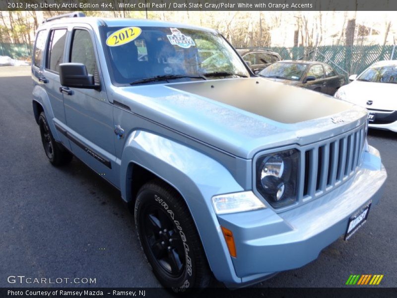 Winter Chill Pearl / Dark Slate Gray/Polar White with Orange Accents 2012 Jeep Liberty Arctic Edition 4x4