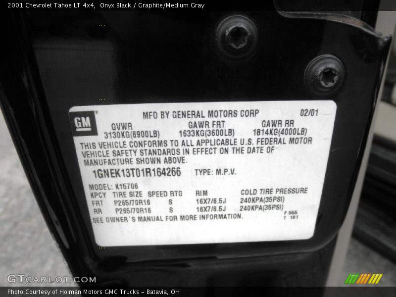 Onyx Black / Graphite/Medium Gray 2001 Chevrolet Tahoe LT 4x4