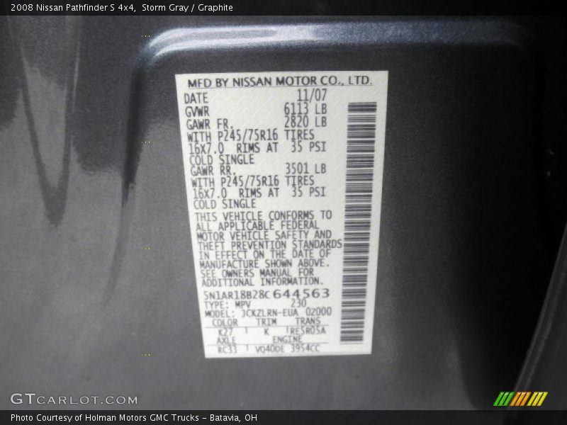 Storm Gray / Graphite 2008 Nissan Pathfinder S 4x4