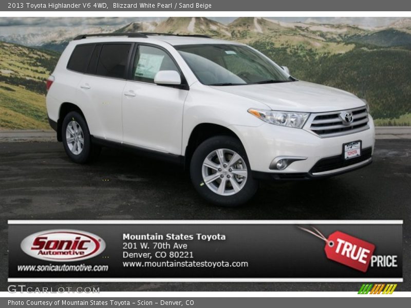 Blizzard White Pearl / Sand Beige 2013 Toyota Highlander V6 4WD