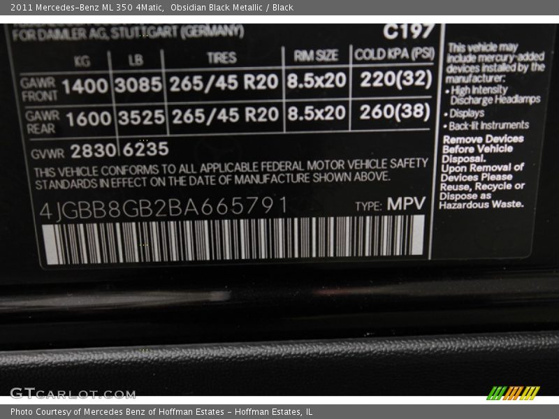 Obsidian Black Metallic / Black 2011 Mercedes-Benz ML 350 4Matic