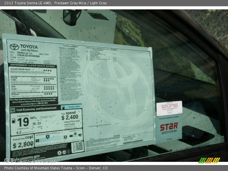 Predawn Gray Mica / Light Gray 2013 Toyota Sienna LE AWD