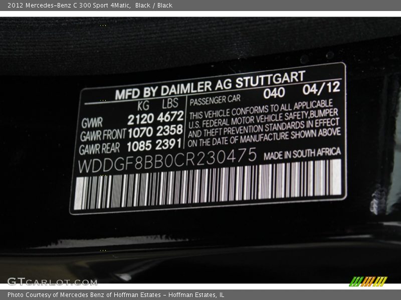 Black / Black 2012 Mercedes-Benz C 300 Sport 4Matic
