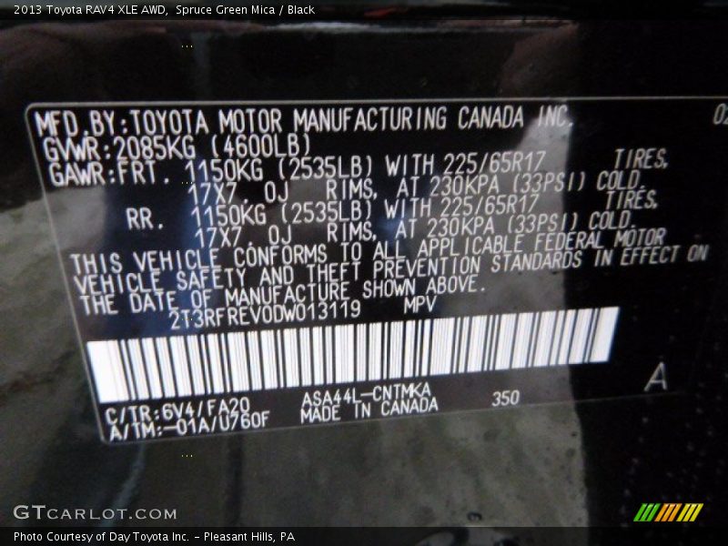 Spruce Green Mica / Black 2013 Toyota RAV4 XLE AWD