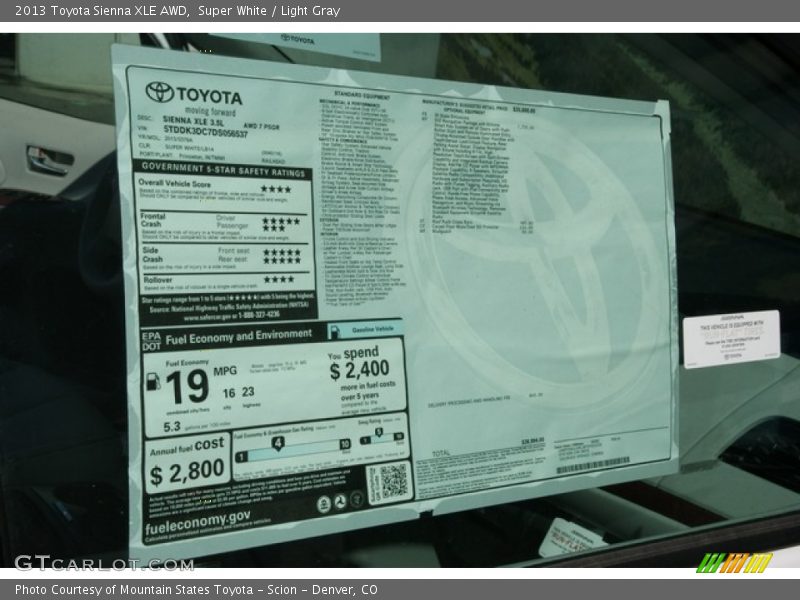 Super White / Light Gray 2013 Toyota Sienna XLE AWD