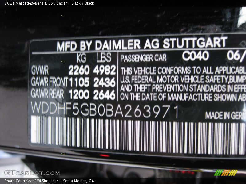 Black / Black 2011 Mercedes-Benz E 350 Sedan