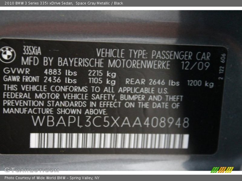 Space Gray Metallic / Black 2010 BMW 3 Series 335i xDrive Sedan