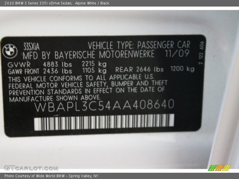 Alpine White / Black 2010 BMW 3 Series 335i xDrive Sedan