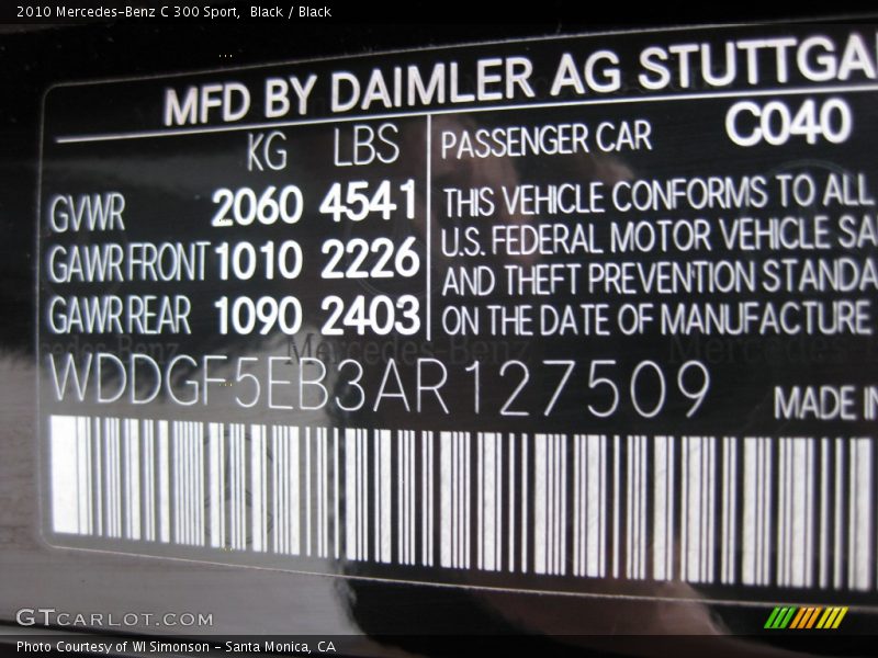 Black / Black 2010 Mercedes-Benz C 300 Sport