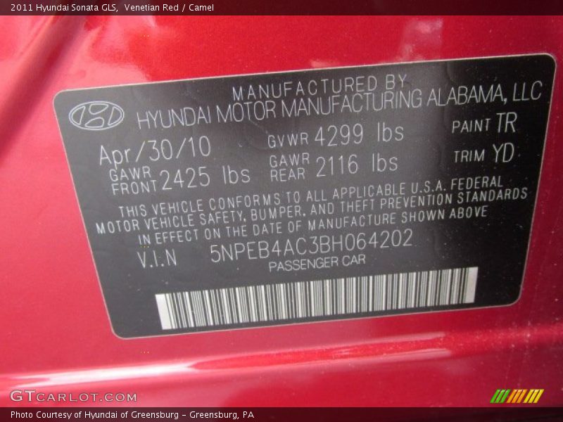 Venetian Red / Camel 2011 Hyundai Sonata GLS