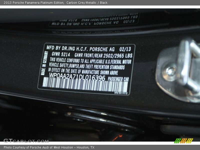 Carbon Grey Metallic / Black 2013 Porsche Panamera Platinum Edition