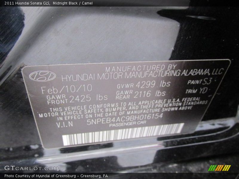 Midnight Black / Camel 2011 Hyundai Sonata GLS