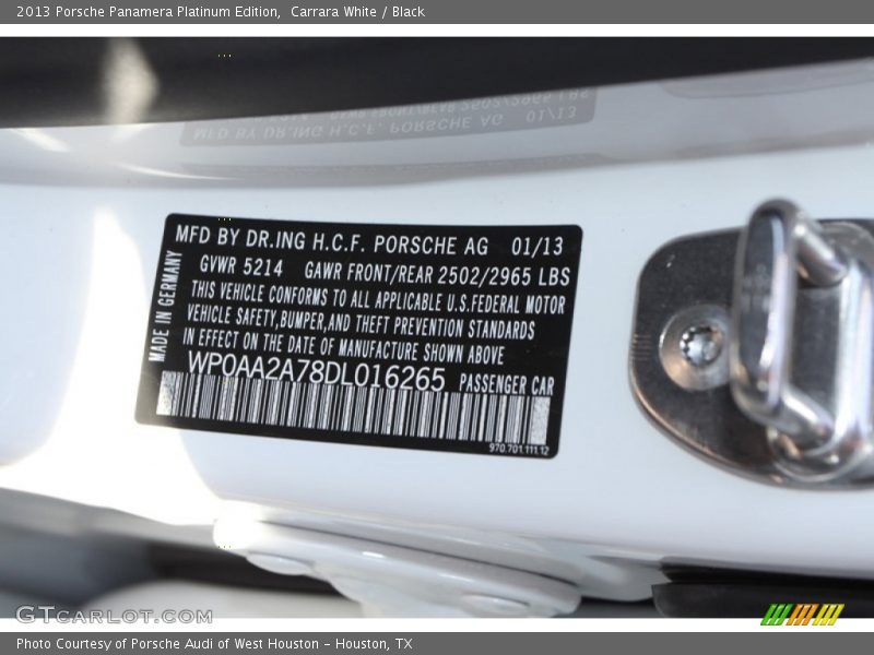 Carrara White / Black 2013 Porsche Panamera Platinum Edition