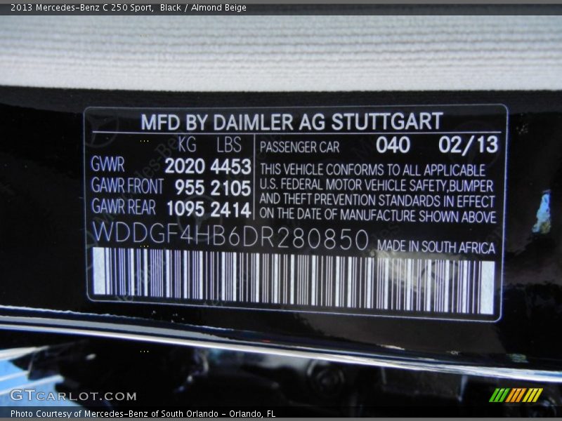 Black / Almond Beige 2013 Mercedes-Benz C 250 Sport