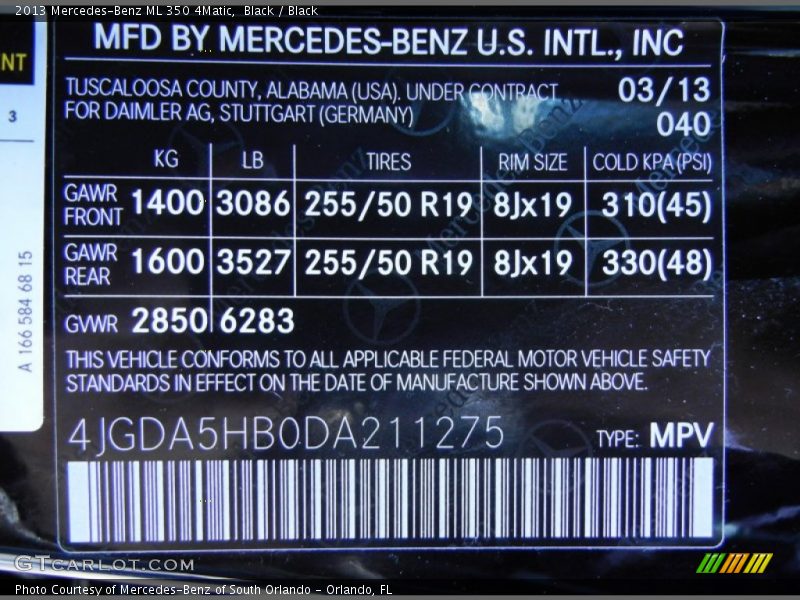 Black / Black 2013 Mercedes-Benz ML 350 4Matic