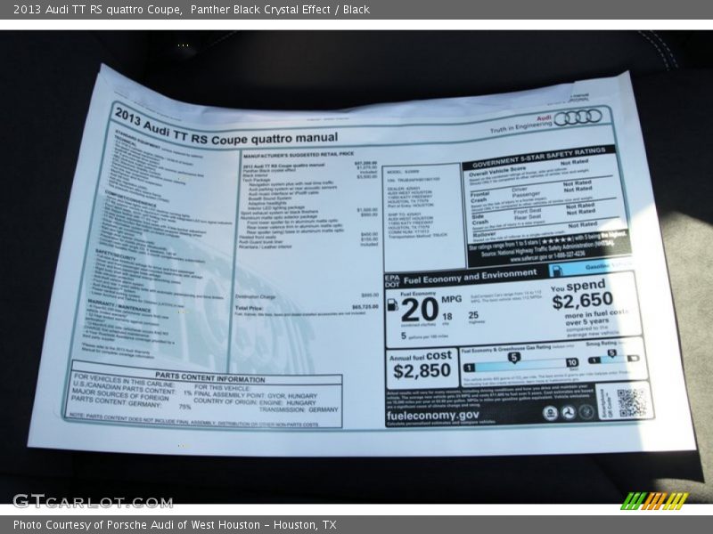  2013 TT RS quattro Coupe Window Sticker