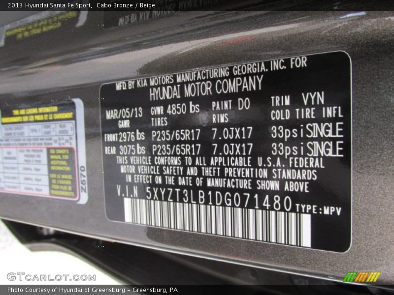 Cabo Bronze / Beige 2013 Hyundai Santa Fe Sport