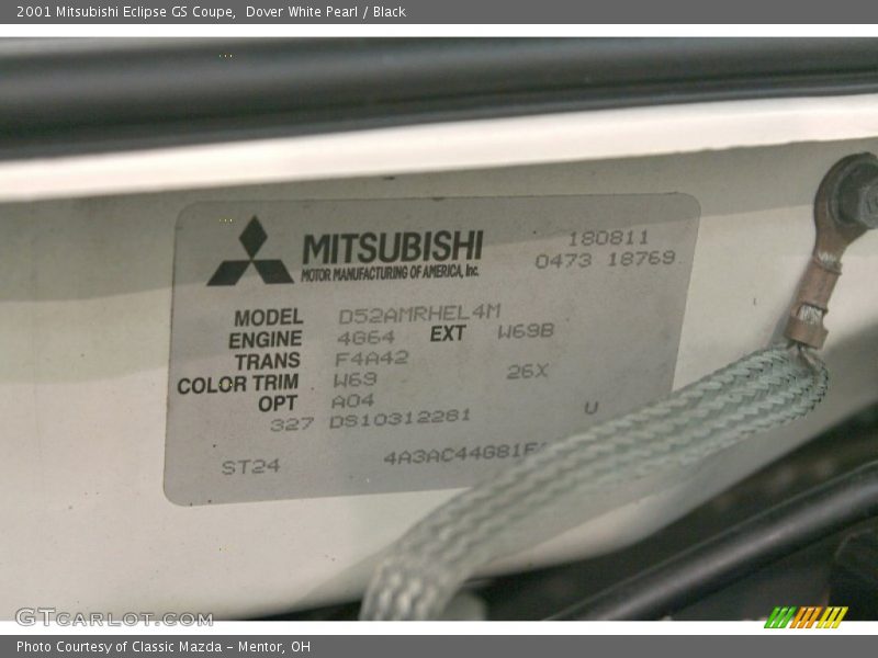 Dover White Pearl / Black 2001 Mitsubishi Eclipse GS Coupe