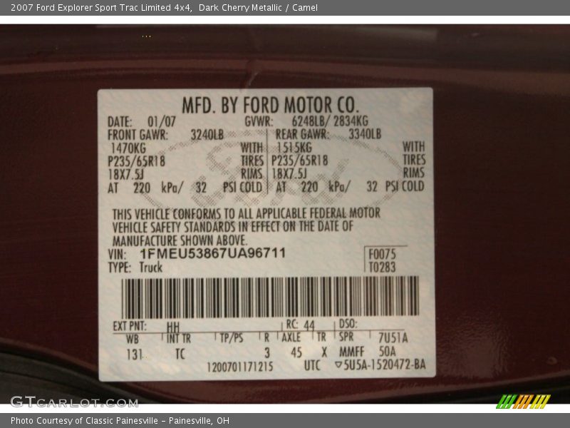 Dark Cherry Metallic / Camel 2007 Ford Explorer Sport Trac Limited 4x4