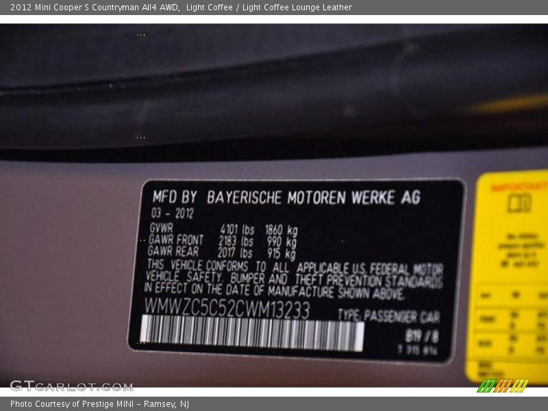 Light Coffee / Light Coffee Lounge Leather 2012 Mini Cooper S Countryman All4 AWD