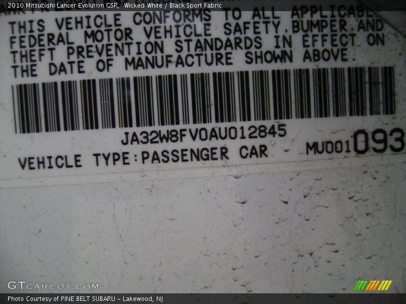 Wicked White / Black Sport Fabric 2010 Mitsubishi Lancer Evolution GSR
