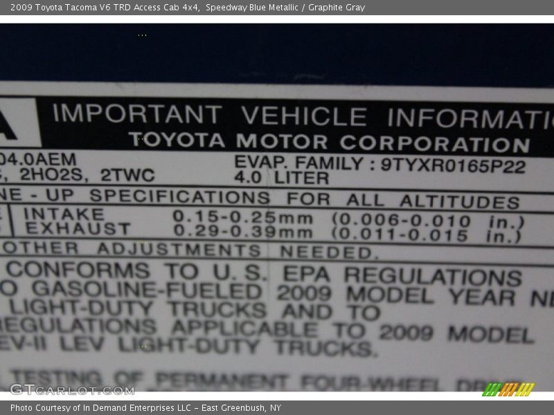 Speedway Blue Metallic / Graphite Gray 2009 Toyota Tacoma V6 TRD Access Cab 4x4