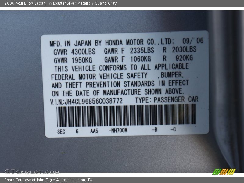 Alabaster Silver Metallic / Quartz Gray 2006 Acura TSX Sedan