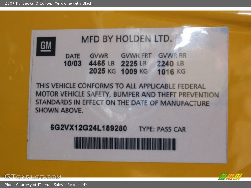 Yellow Jacket / Black 2004 Pontiac GTO Coupe
