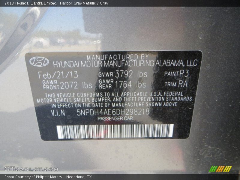 Harbor Gray Metallic / Gray 2013 Hyundai Elantra Limited