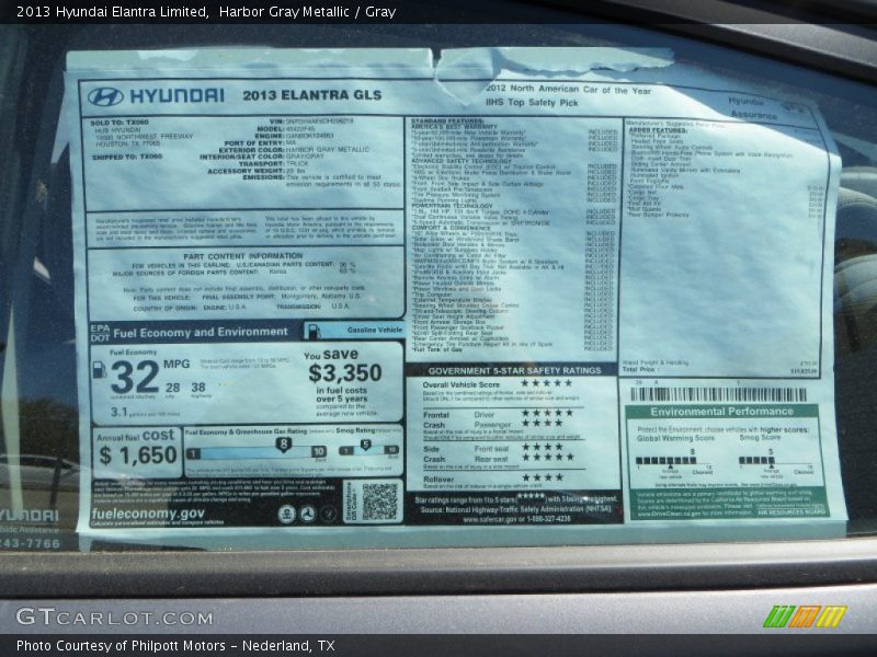 Harbor Gray Metallic / Gray 2013 Hyundai Elantra Limited