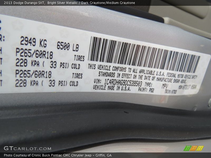 Bright Silver Metallic / Dark Graystone/Medium Graystone 2013 Dodge Durango SXT