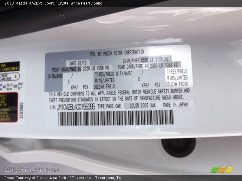 Crystal White Pearl / Sand 2013 Mazda MAZDA5 Sport