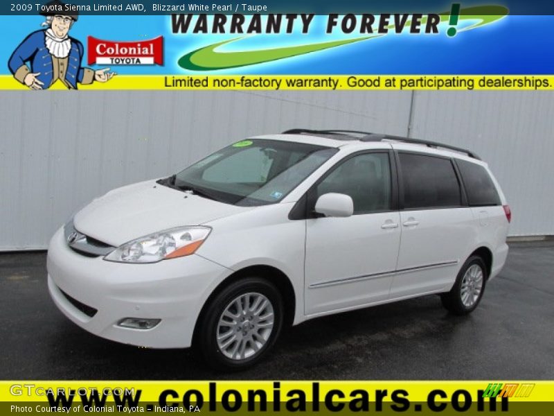Blizzard White Pearl / Taupe 2009 Toyota Sienna Limited AWD