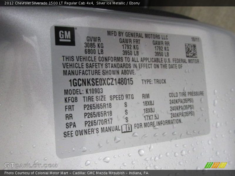 Silver Ice Metallic / Ebony 2012 Chevrolet Silverado 1500 LT Regular Cab 4x4