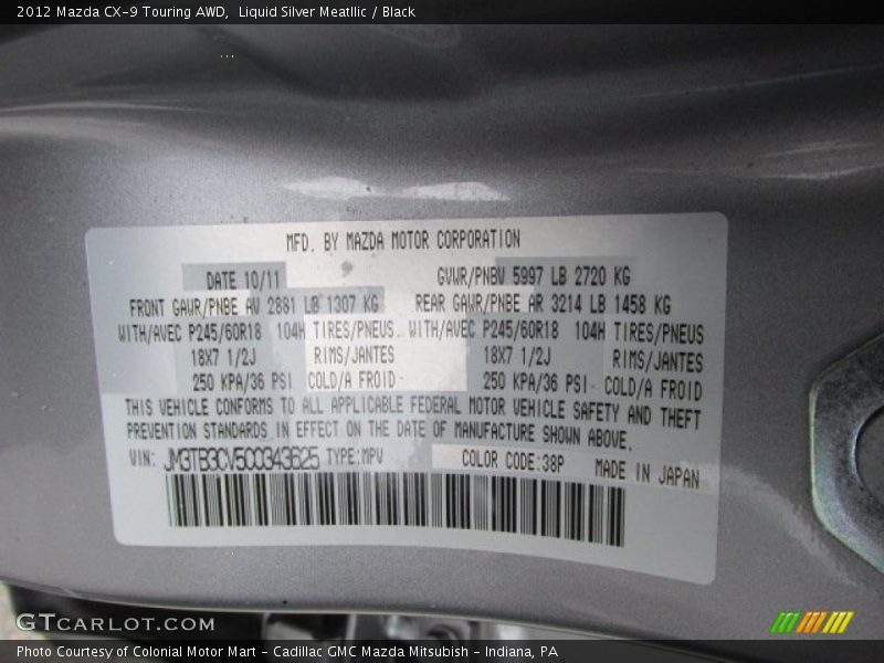 Liquid Silver Meatllic / Black 2012 Mazda CX-9 Touring AWD