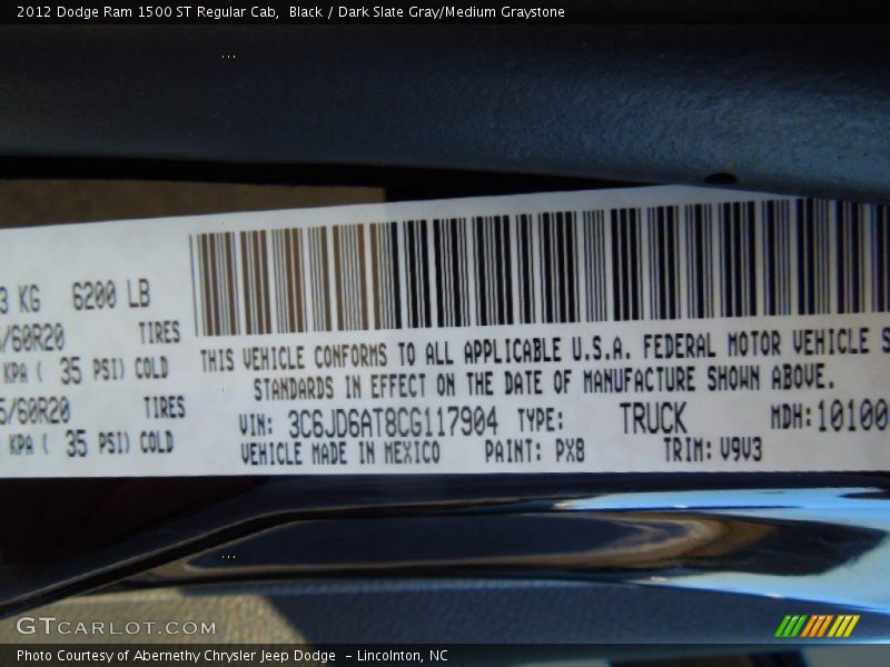 Black / Dark Slate Gray/Medium Graystone 2012 Dodge Ram 1500 ST Regular Cab