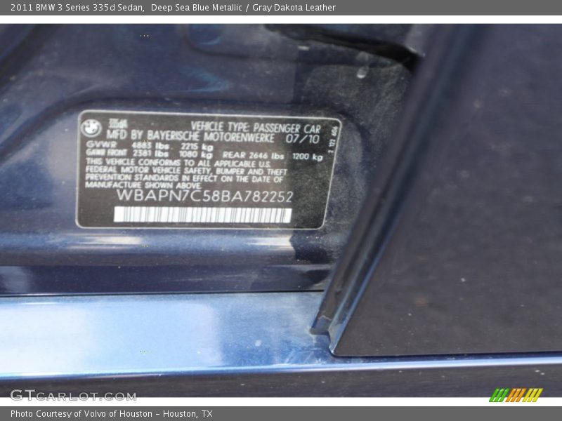 Deep Sea Blue Metallic / Gray Dakota Leather 2011 BMW 3 Series 335d Sedan
