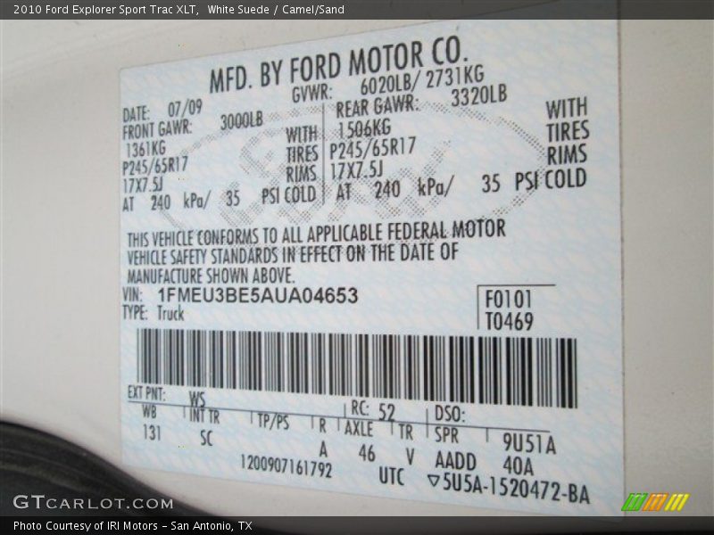 White Suede / Camel/Sand 2010 Ford Explorer Sport Trac XLT