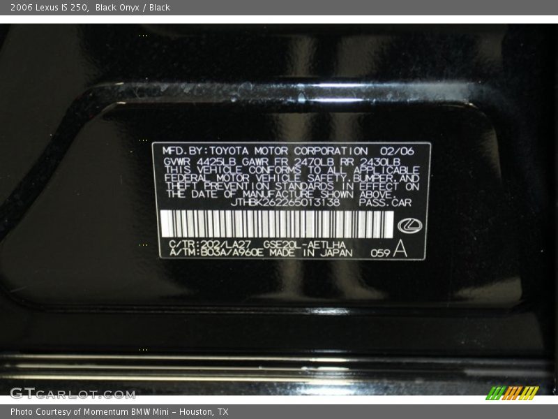 Black Onyx / Black 2006 Lexus IS 250