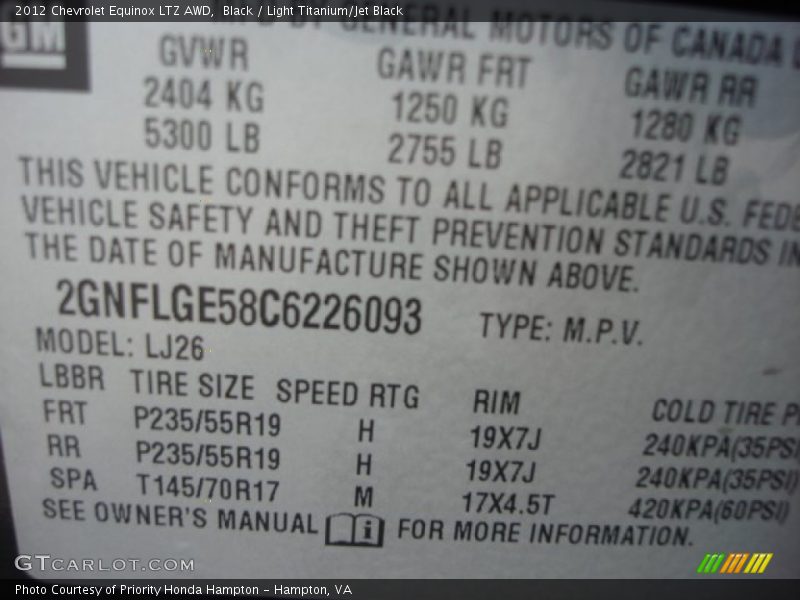 Black / Light Titanium/Jet Black 2012 Chevrolet Equinox LTZ AWD